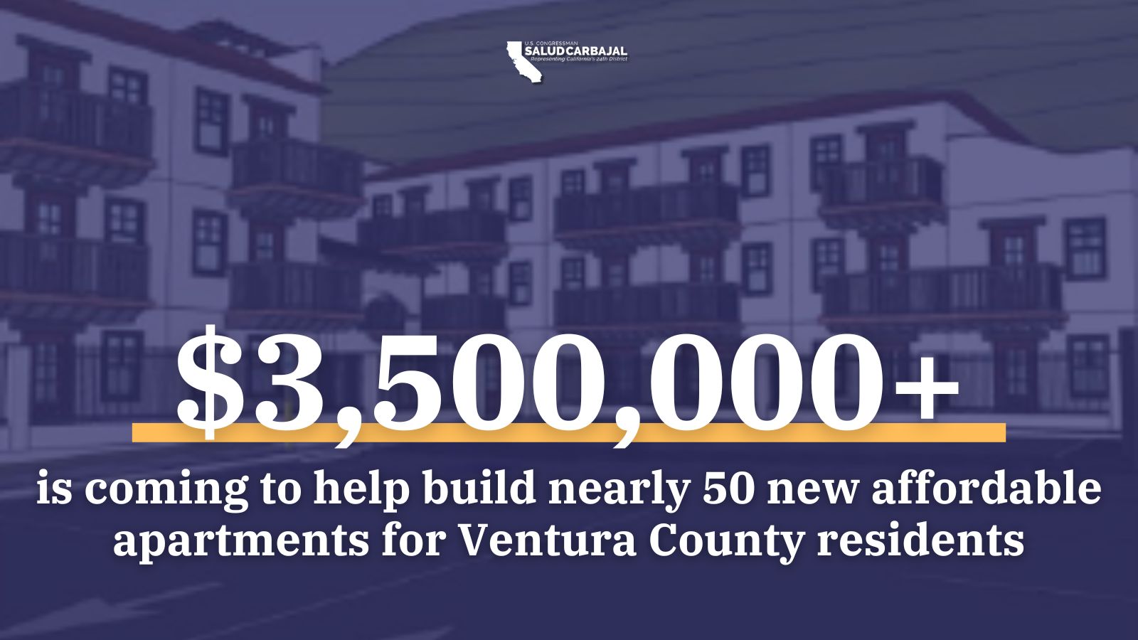 Rep. Carbajal Announces $3.5 Million Federal Award to Fund Nearly 50 New Ventura County Affordable Homes 